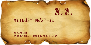 Milkó Mária névjegykártya